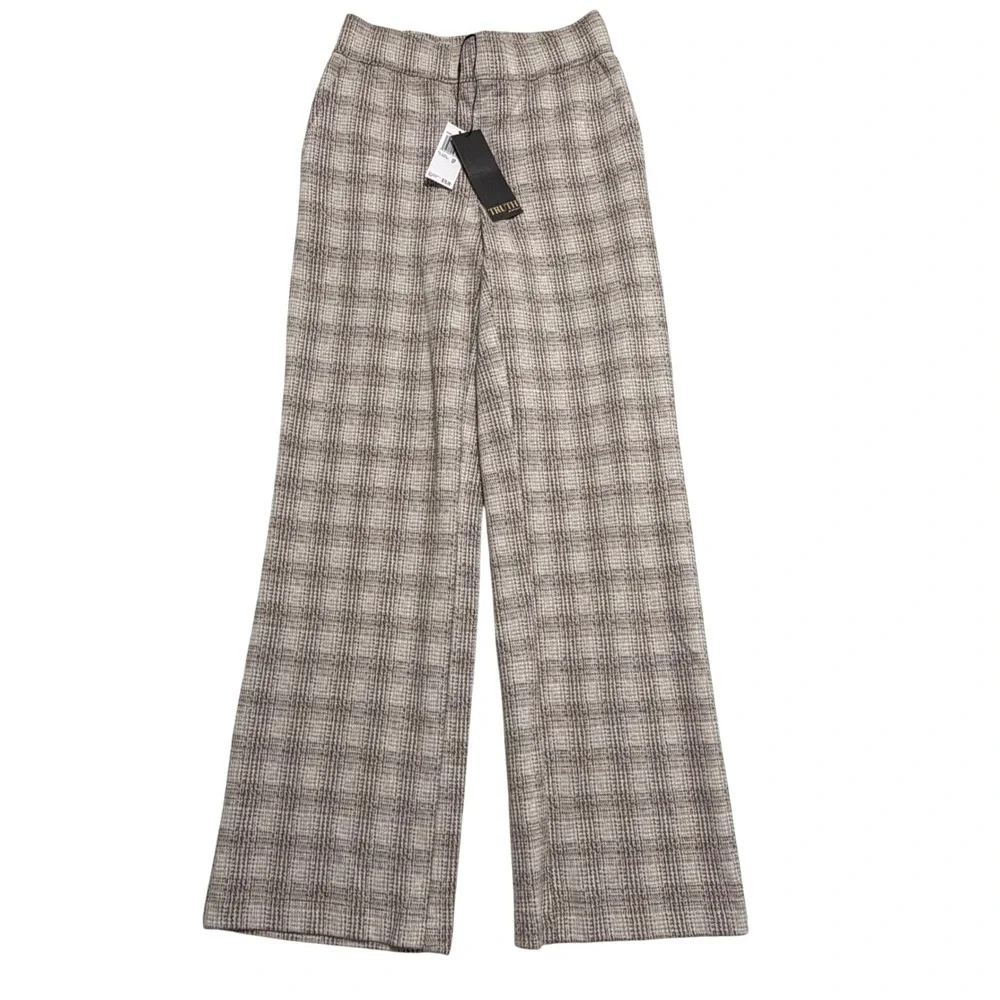 Truth by Republic Wide Leg Pants Womens Small Taupe Glen Plaid NWT - Picture 1 of 12